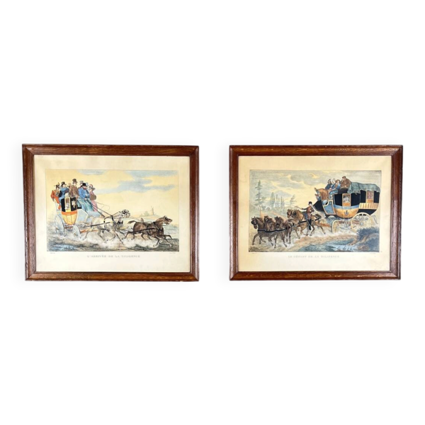 Paire de gravures d’après Horace Vernet, Scènes de diligences, XIXe Siècle