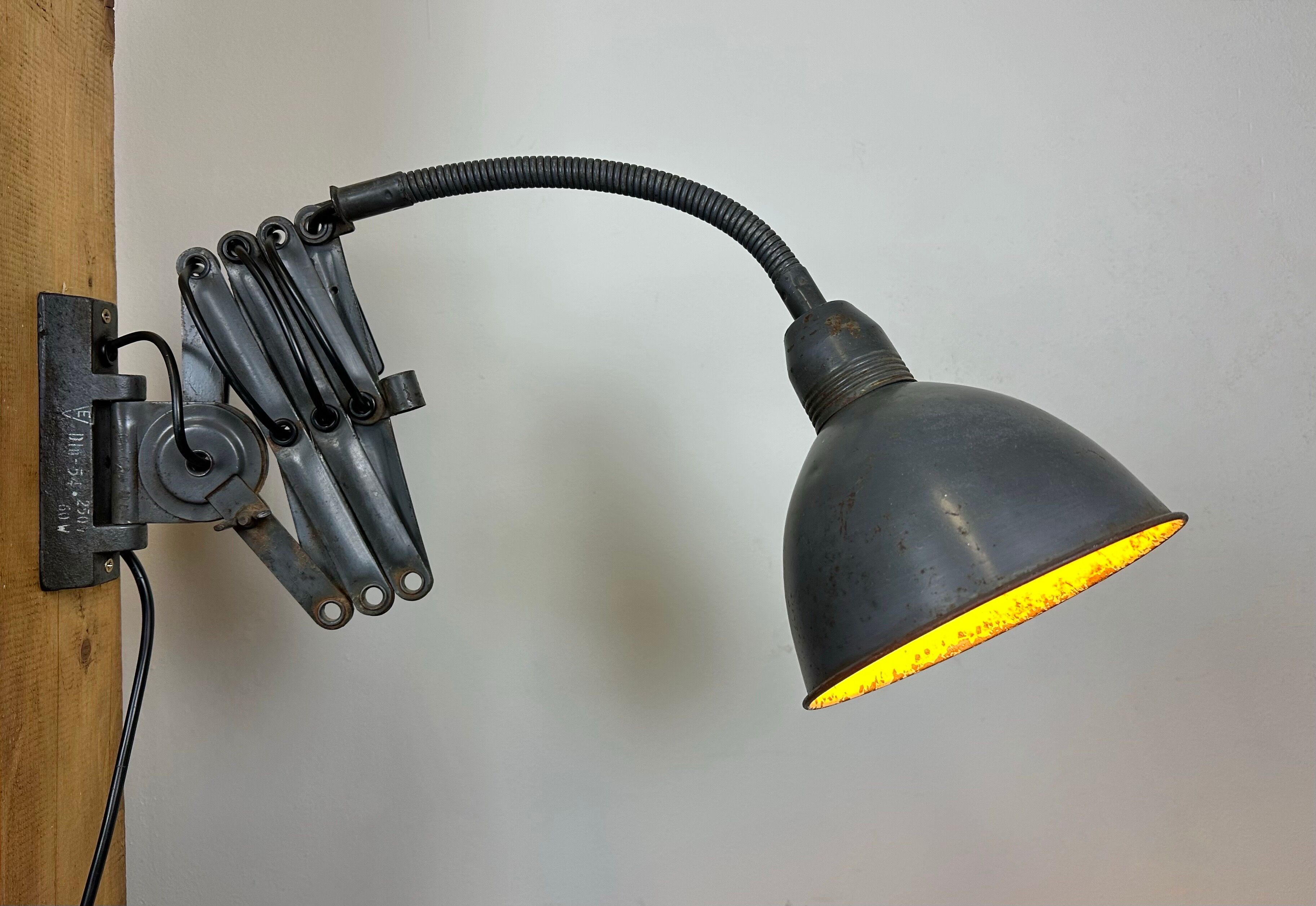 Grey Industrial Scissor Wall Lamp from Elektroinstala, 1960s