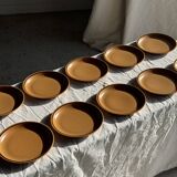 Set of 11 small dessert plates in brown-striped stoneware from Sarreguemines.