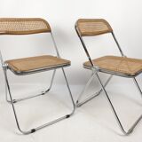 2 Plia folding chairs with woven wicker Giancarlo Piretti for Castelli, 1967