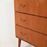 Scandinavian teak and mahogany chest with brass accents