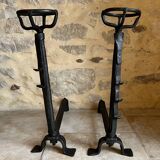 Pair of 18th century wrought iron andirons, log-carrying andirons