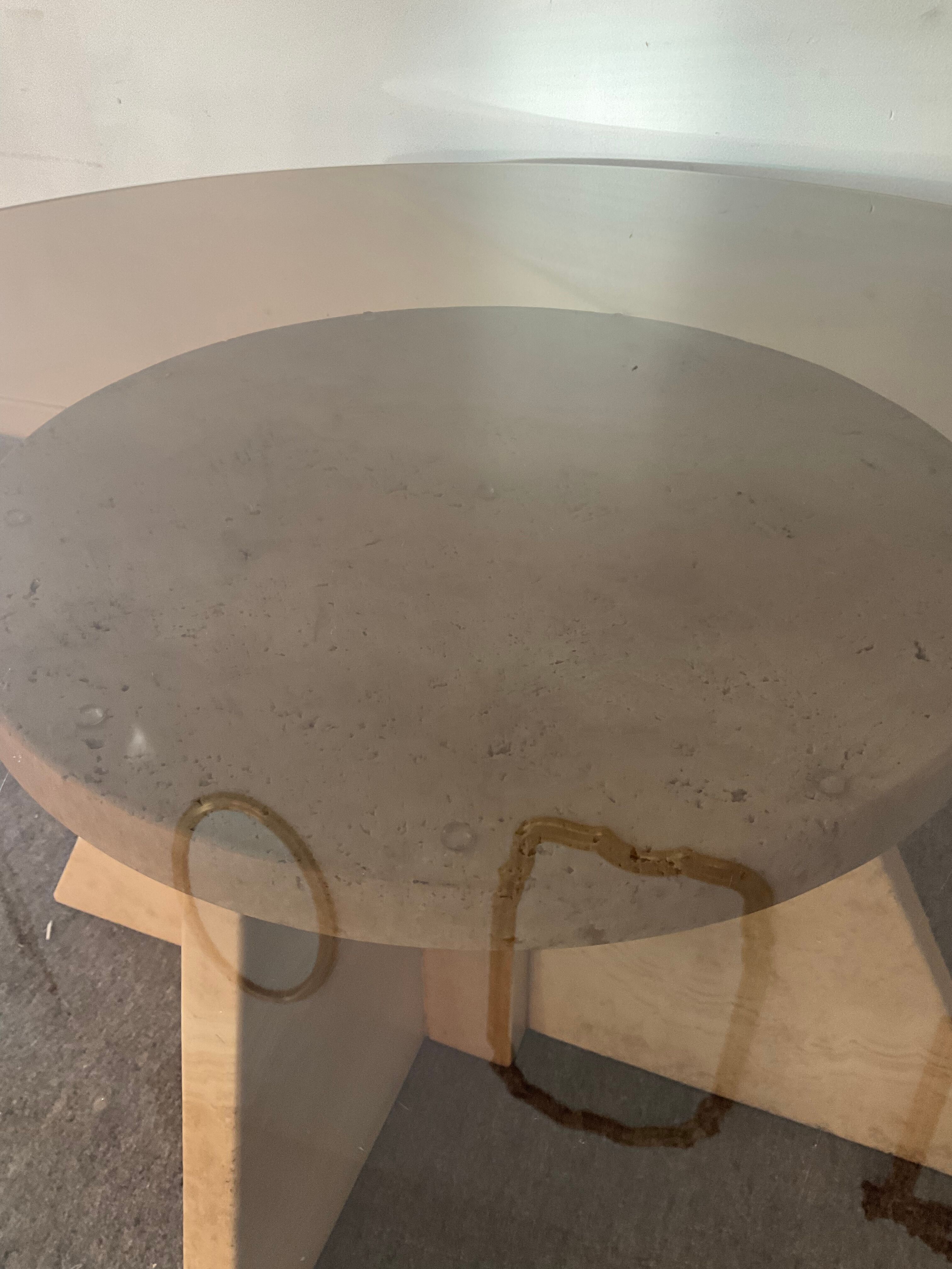 Vintage coffee table in travertine and smoked glass 70s