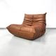 Togo lounge chair in dark cognac leather attributed to Michel Ducaroy for Ligne Roset