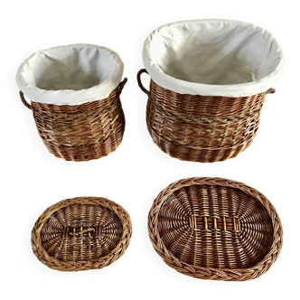 Pair of 60s rattan storage baskets