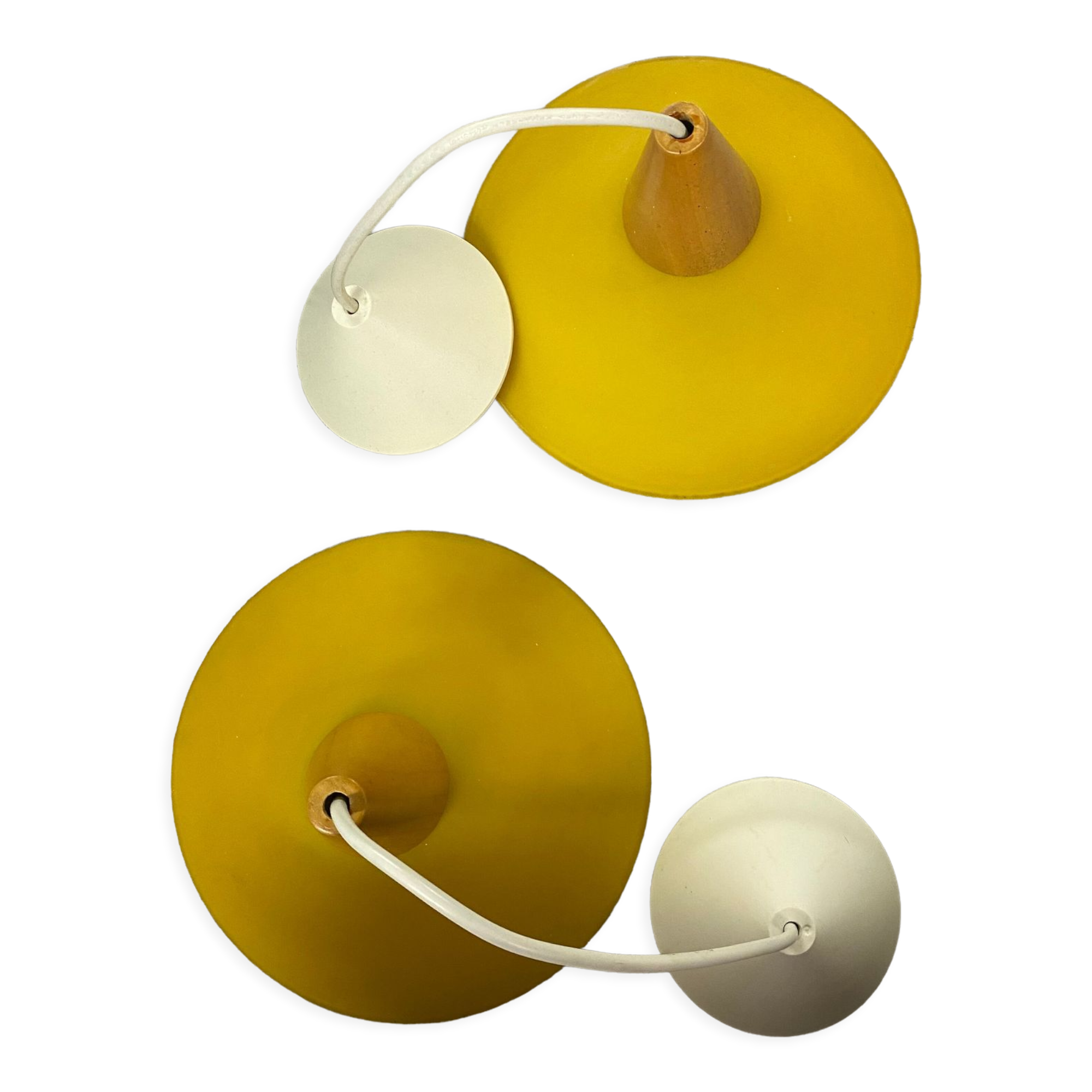 Duo of yellow glass pendant lamps