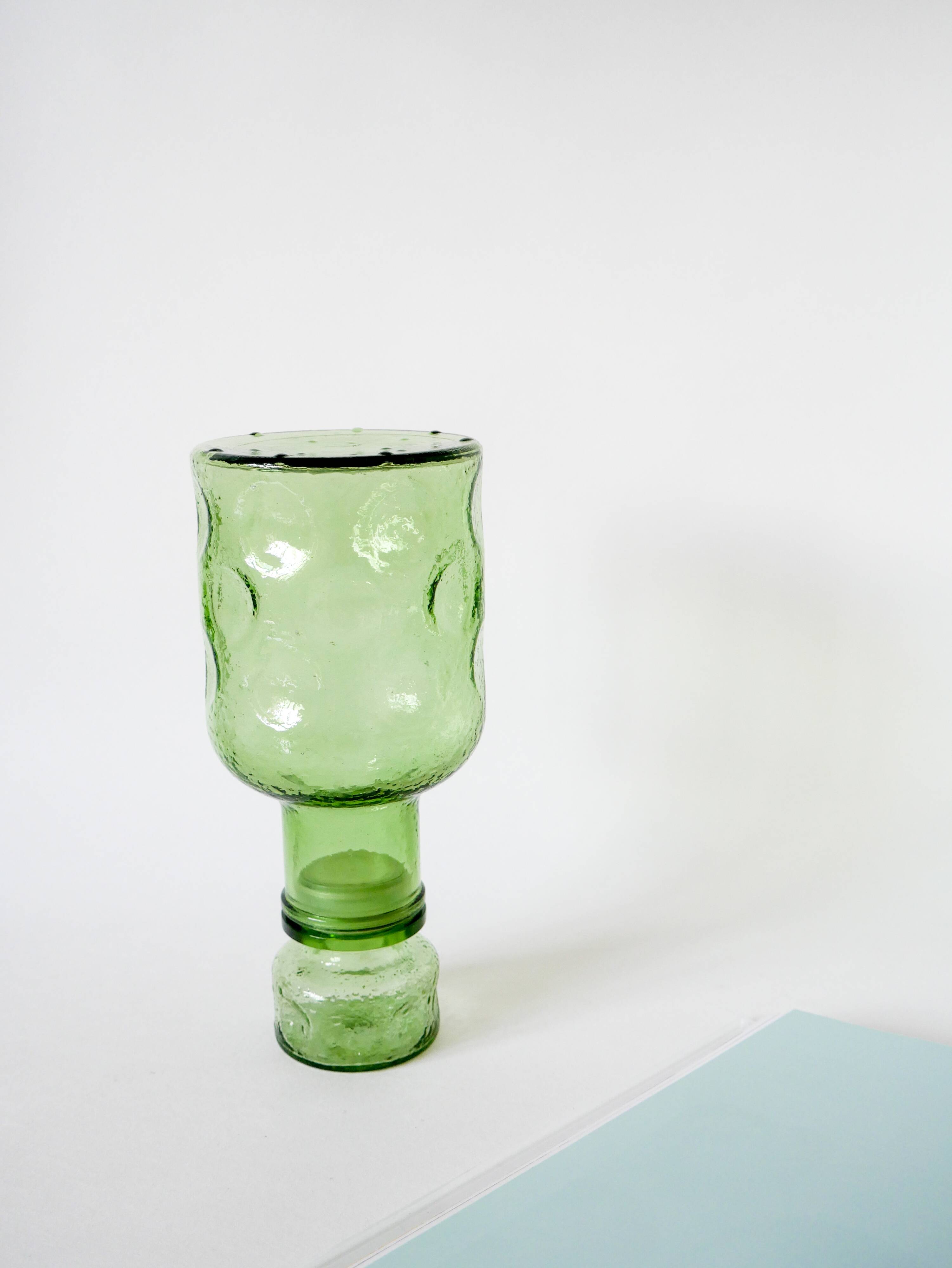Green bubbled glass carafe 1970