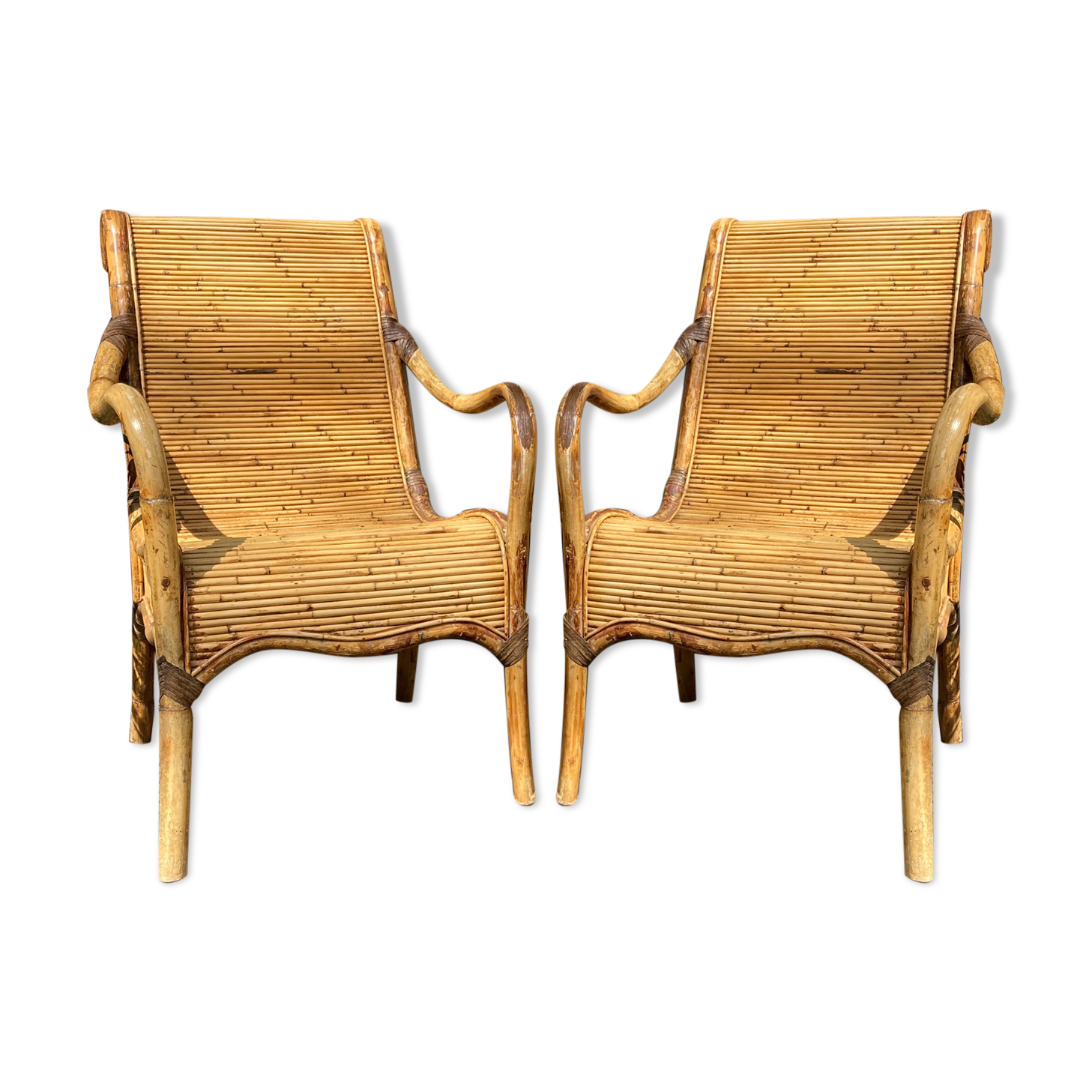 Pair of Vivai del Sud rattan wicker bamboo chairs