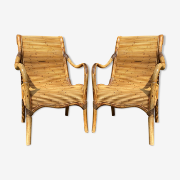 Pair of Vivai del Sud rattan wicker bamboo chairs