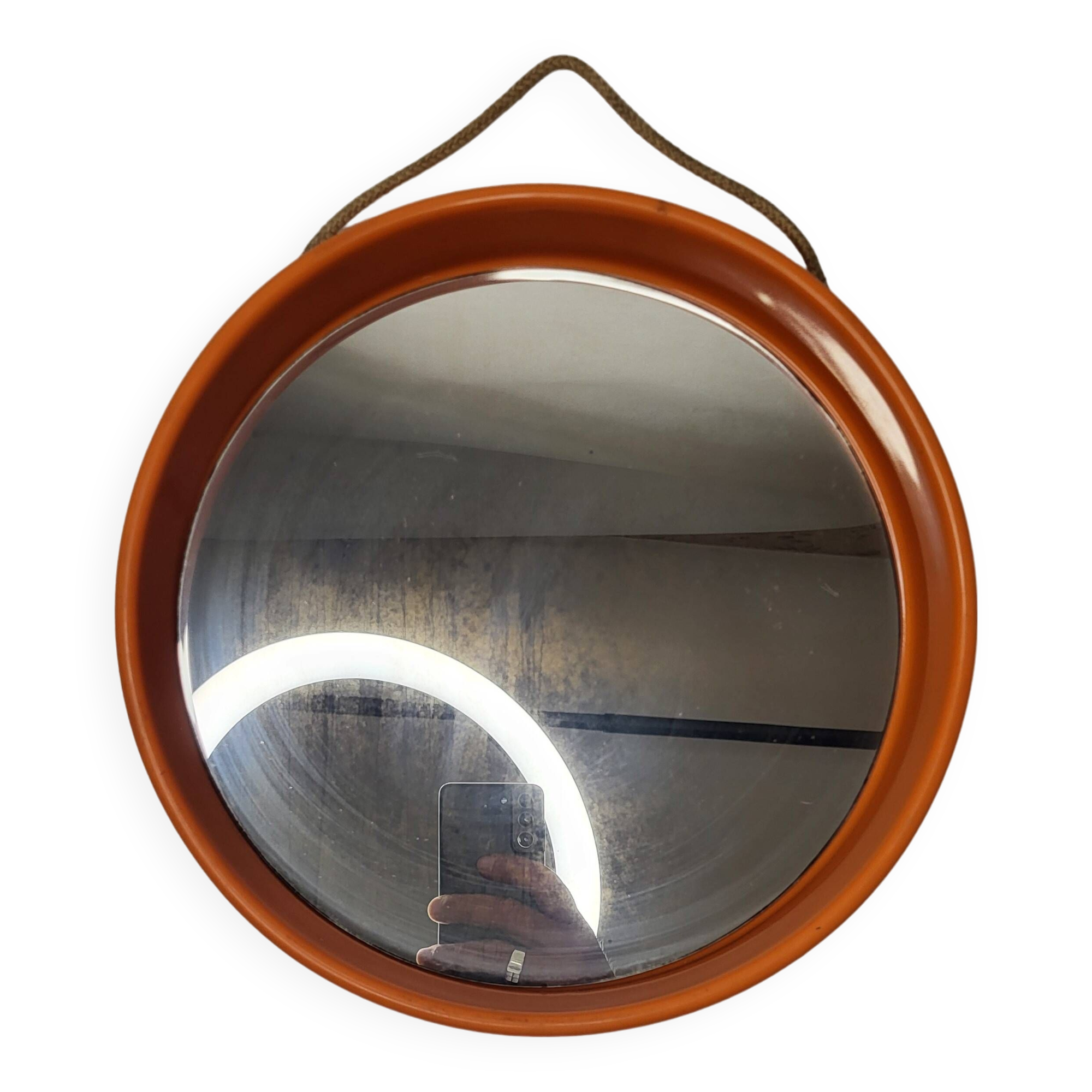 Vintage round mirror 70s / orange plastic
