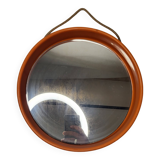 Vintage round mirror 70s / orange plastic