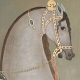 Painted canvas depicting a side view of an Indian horse. Contemporary work.
