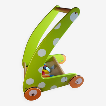 Chariot trotteur de marche en bois et ses éléments colorés