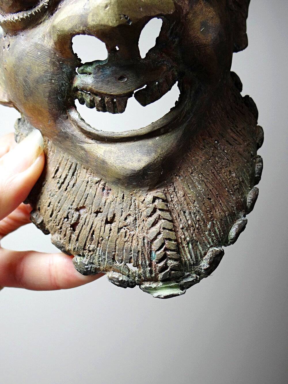 Vintage bronze African mask Bamoun, Cameroon