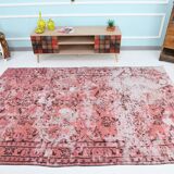 pink overdye turkish vintage carpet  , pink vintage distressed vintage rug.