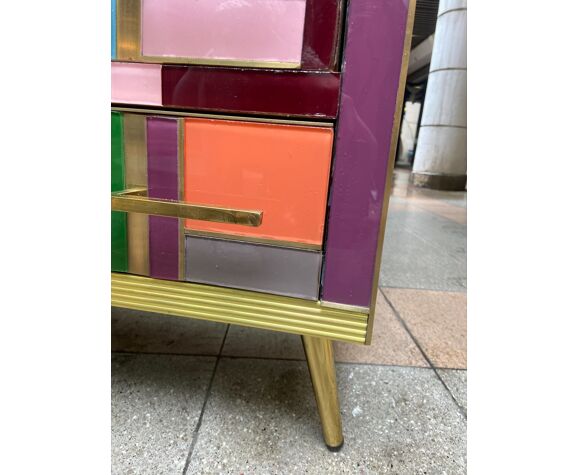 Pair of colored glass bedside tables - Italy - 80s