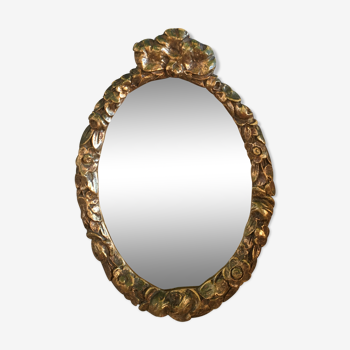 Baroque mirror with golden rococo floral pattern with gold leaf 24x30cm