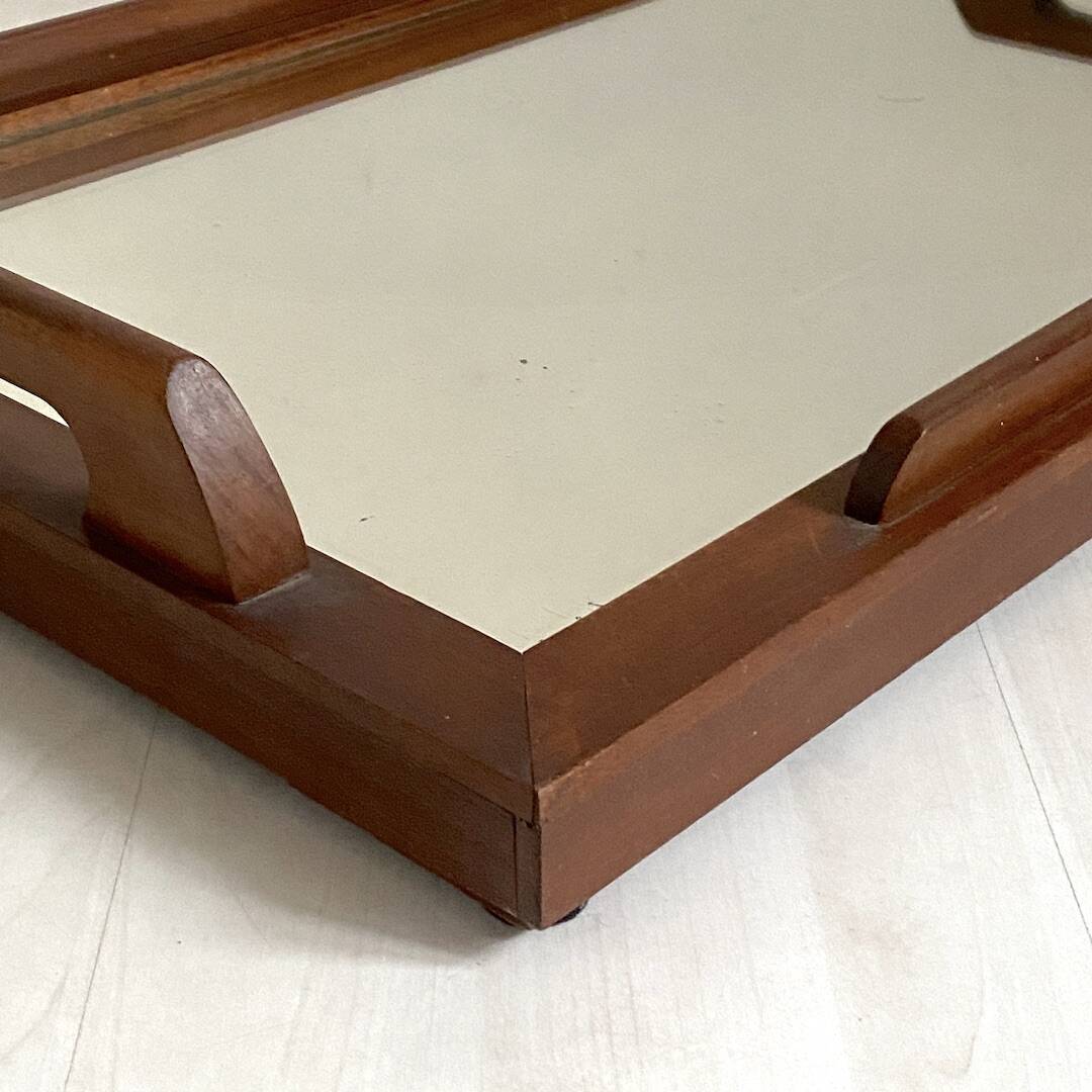 1930s wooden and mirror tray