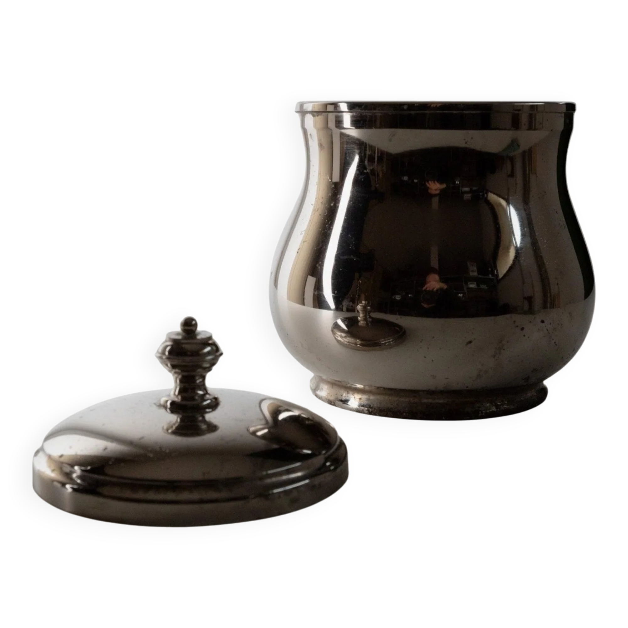 Vintage silver-plated brass ice bucket with glass inlay – mid-century Italian design, 1960s, table centerpiece
