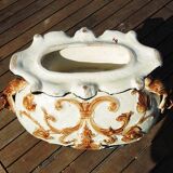 Ancienne Jardinière Fleur de Lys en Barbotine
