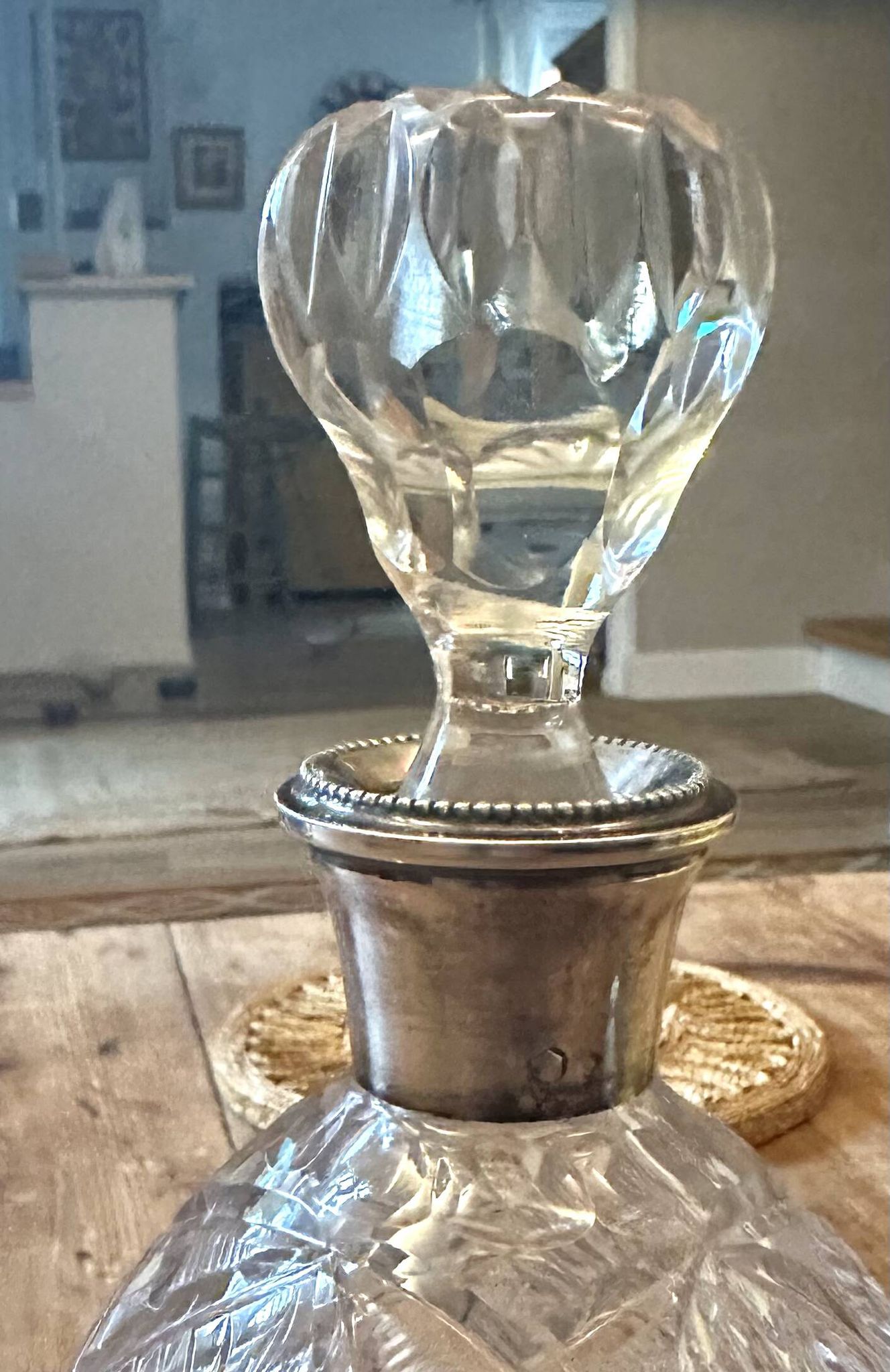 Antique Cut Crystal Carafe & Solid Silver Neck (Po)