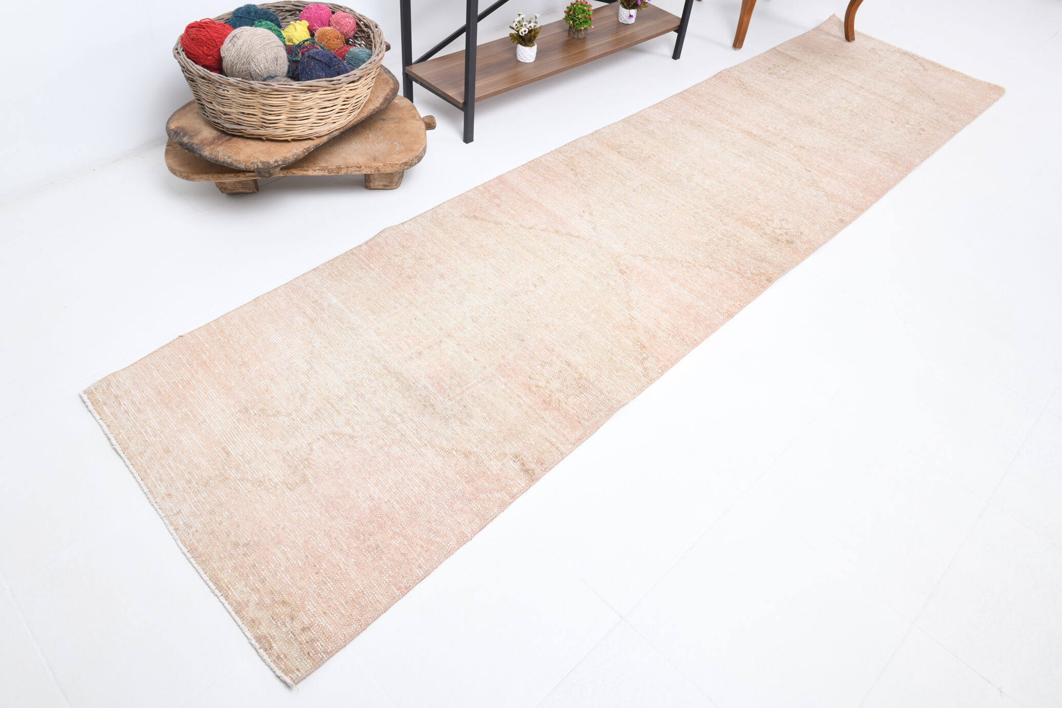Dusty beige handmade runner rug