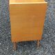 Vintage chest of drawers in light oak and rattan with tapered legs, 3 drawers from the 1950s.