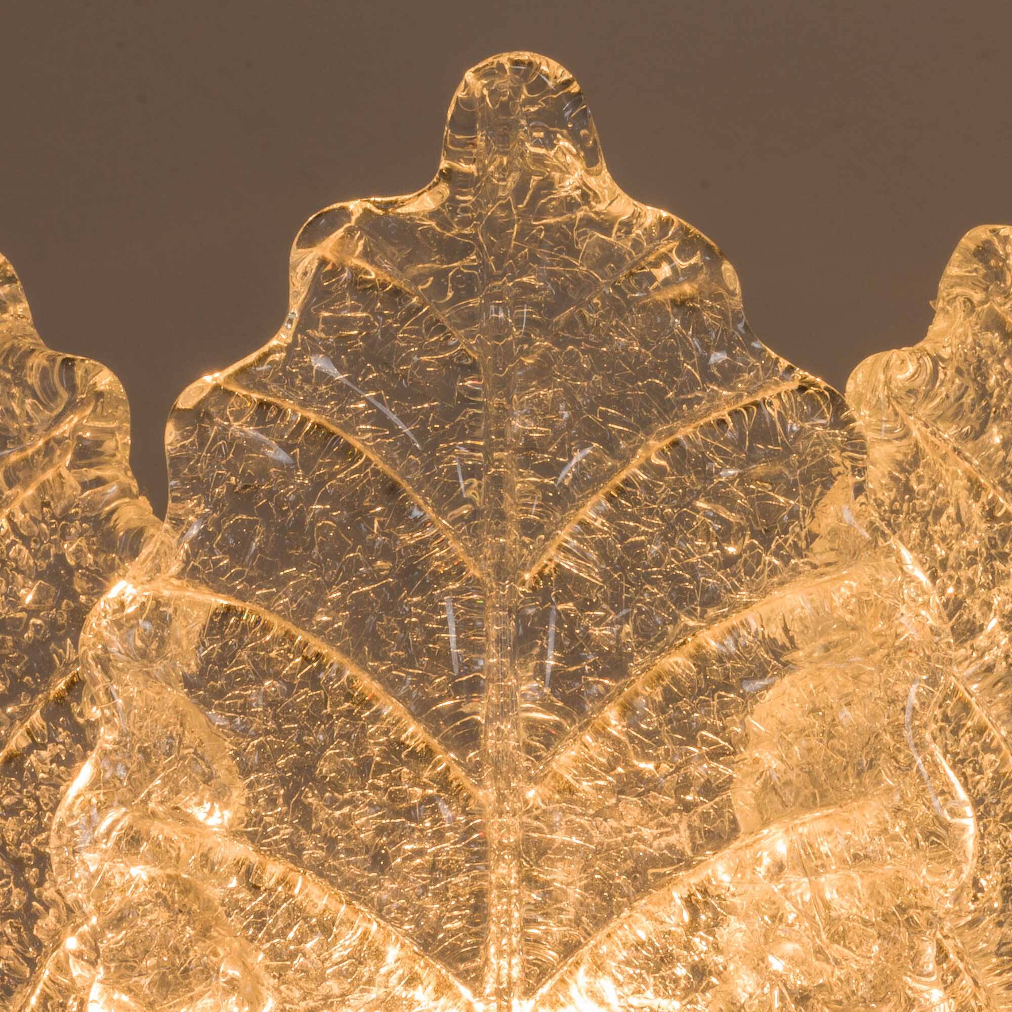 Pair of Italian brass and Murano glass leaf shaped table lamps