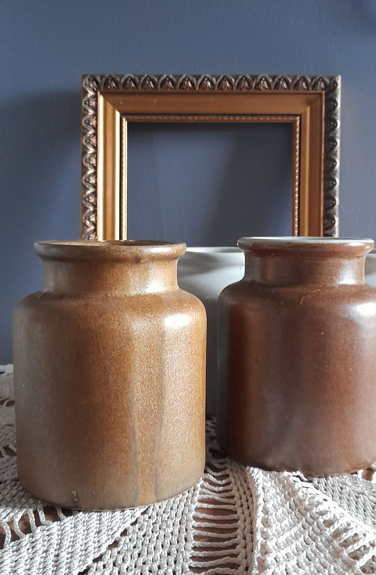 4 old stoneware mustard pots, lab Lagny, vintage France circa 1950/1960