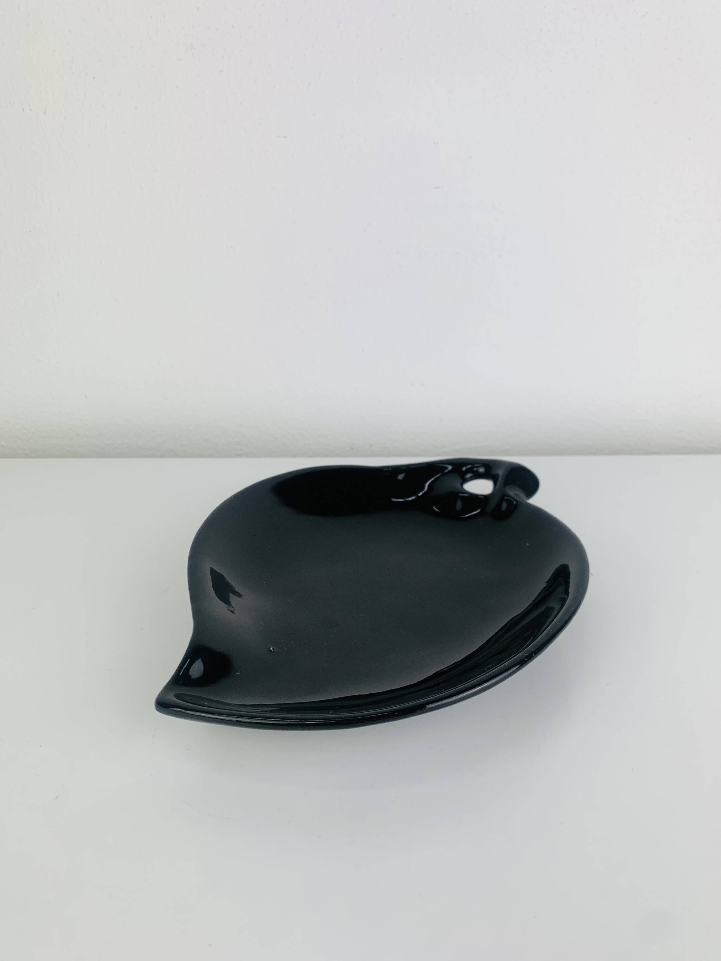 Black ceramic catchall, organic shape, vintage.