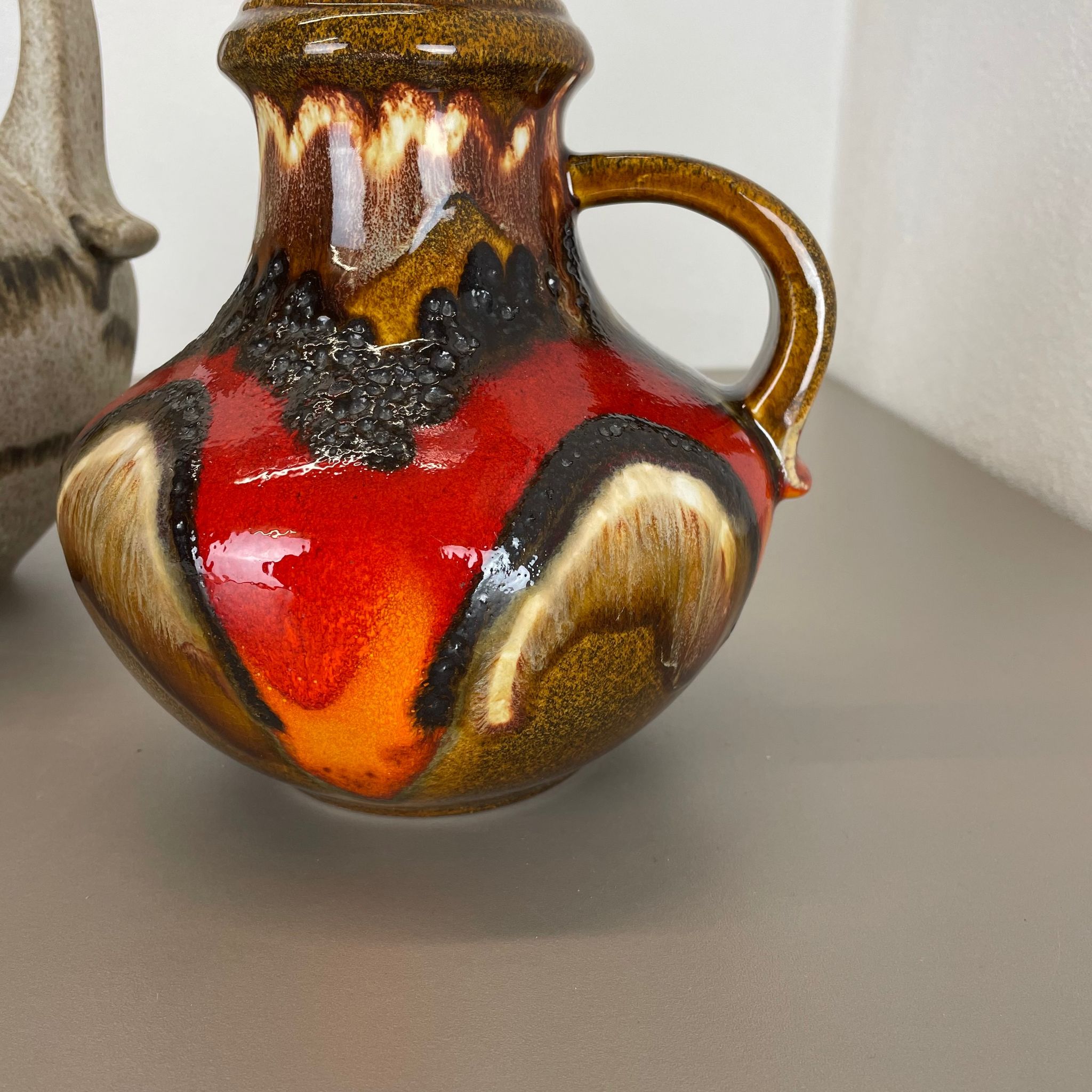 Set of Two Pottery Fat Lava Vases "Multi-Color" by Scheurich, Germany, 1970s