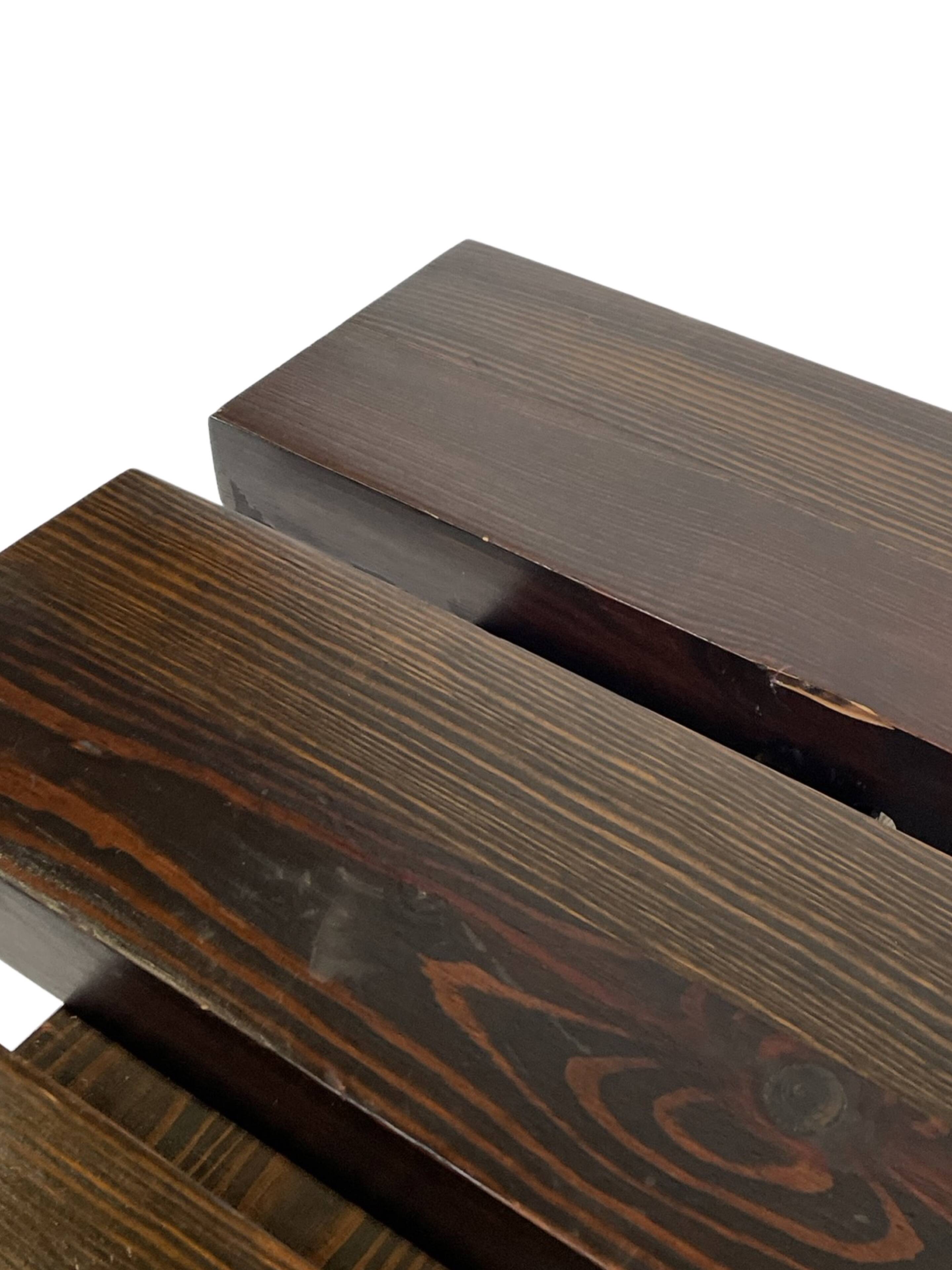 Minimalist vintage sofa design in wengé wood solid slatted bench