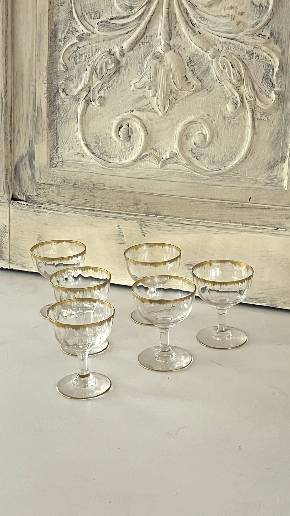 Liqueur Glasses, Vintage French Set of 6 – Gold Rimmed Stemware
