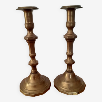 Pair of large bronze or brass candle holders