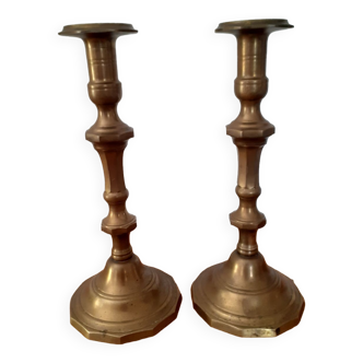 Pair of large bronze or brass candle holders