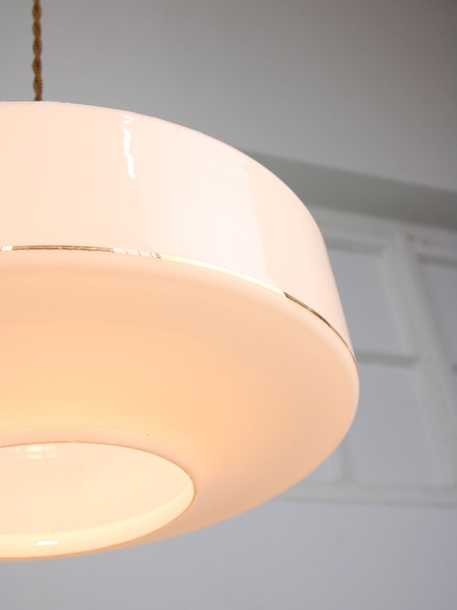 Mid-century Italian White Glass and Brass Pendant Lamp