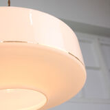 Suspension italienne en verre blanc et laiton du milieu du siècle