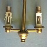 Chandelier lantern cage cylindrical two fires ~ glass and golden brass ~ 1950s/1960s