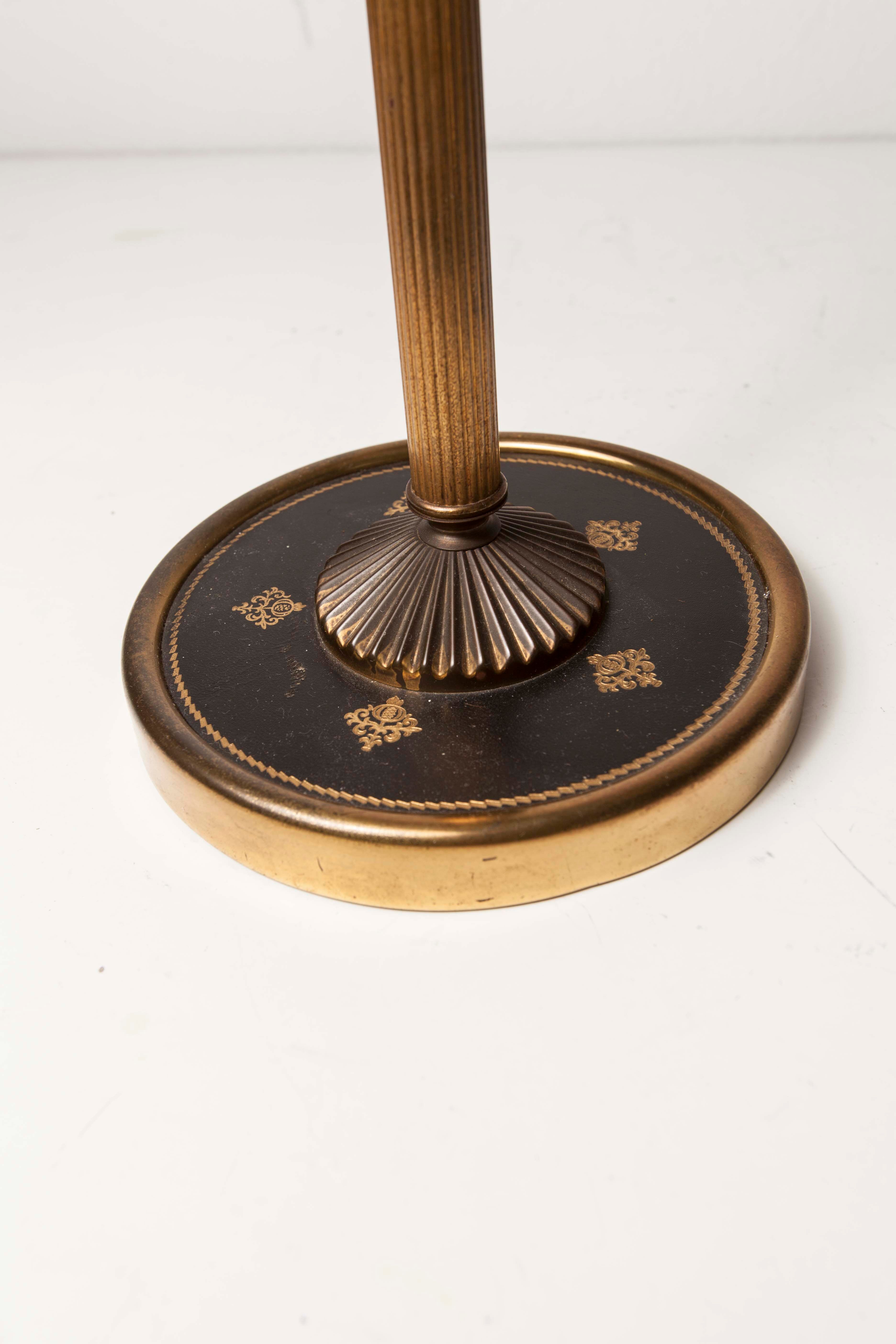 Ashtray on feet 60s gold, glass and leather