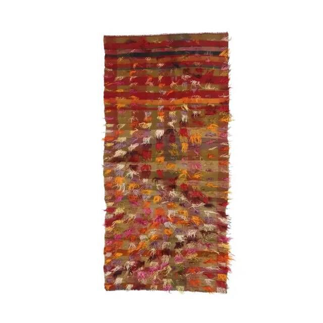 Vintage Turkish Hand-Knotted Wool Cotton Red Kilim Runner Rug 103x220