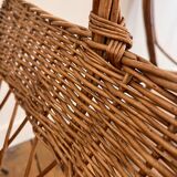 Large vintage 1960s magazine rack in rattan and black steel