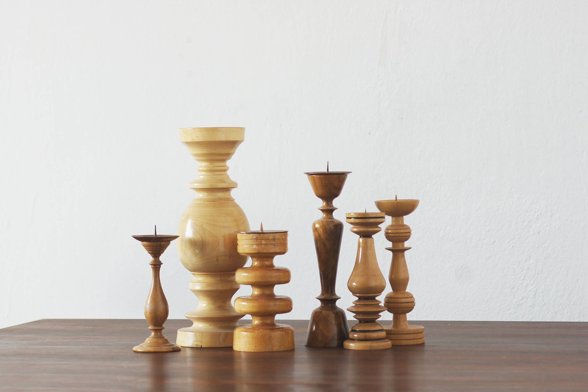 Scandinavian Wooden Candleholders, Set of 6