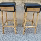 Pair of vintage bamboo stools from the 70s