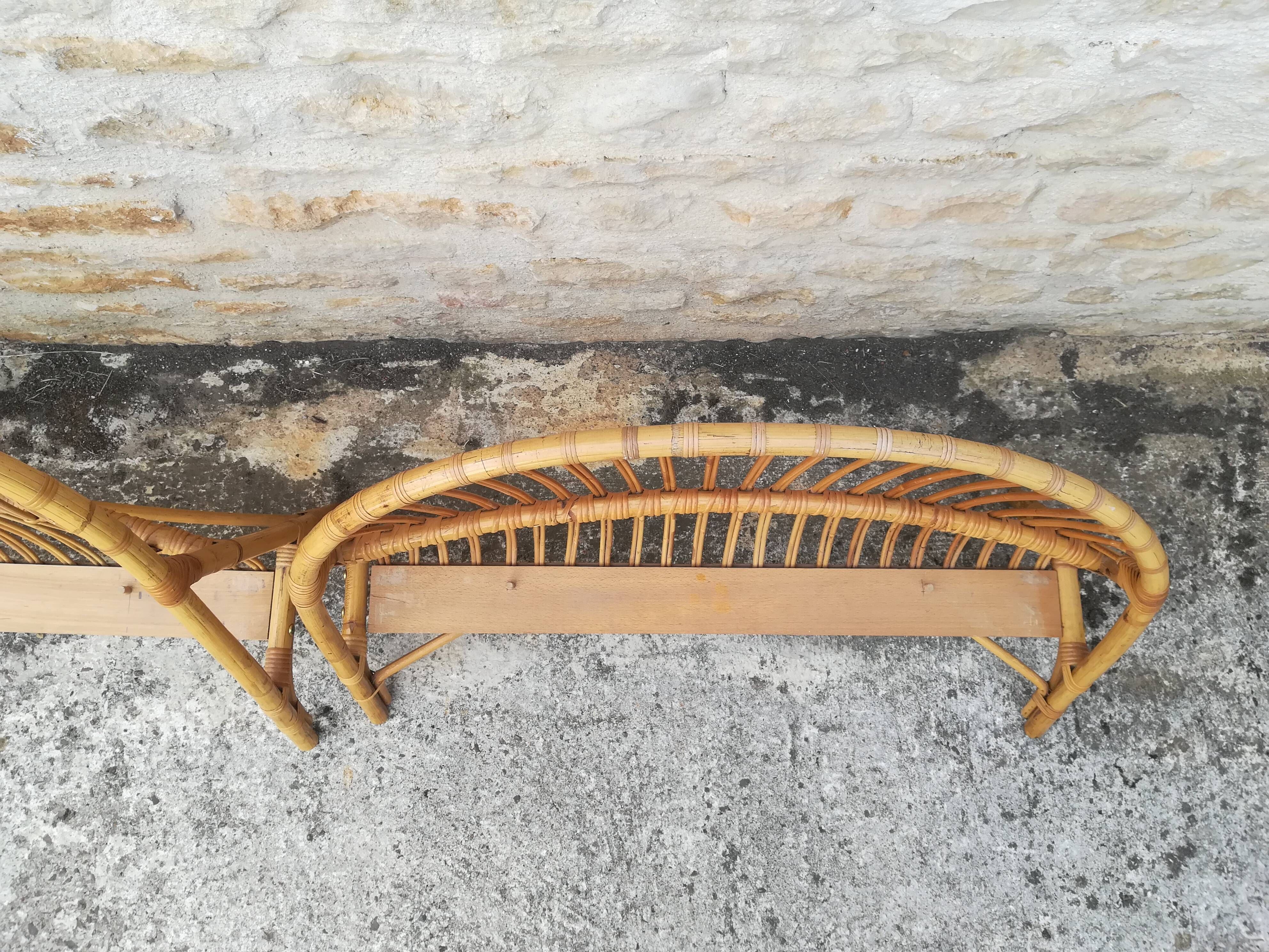 Tête et pied de lit corbeille en rotin