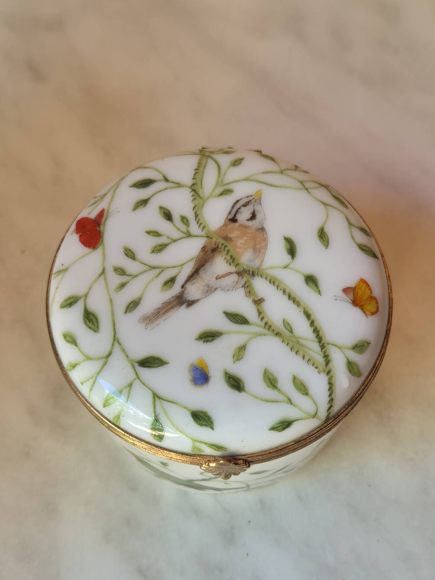 Vintage Raynaud Limoges Porcelain Box with Birds & Floral Decoration