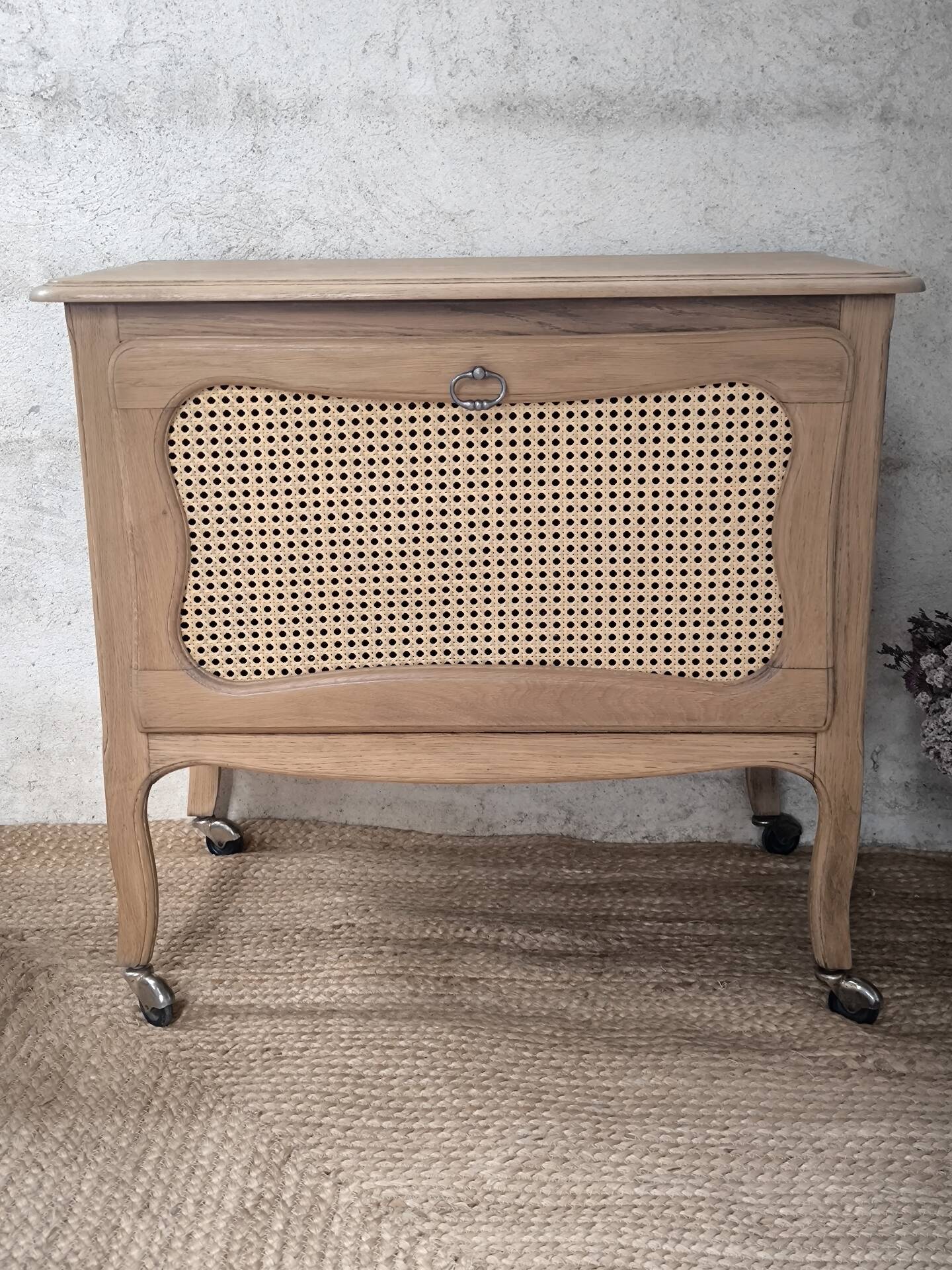 Bar cabinet / Sideboard in oak & natural caning – 1950s