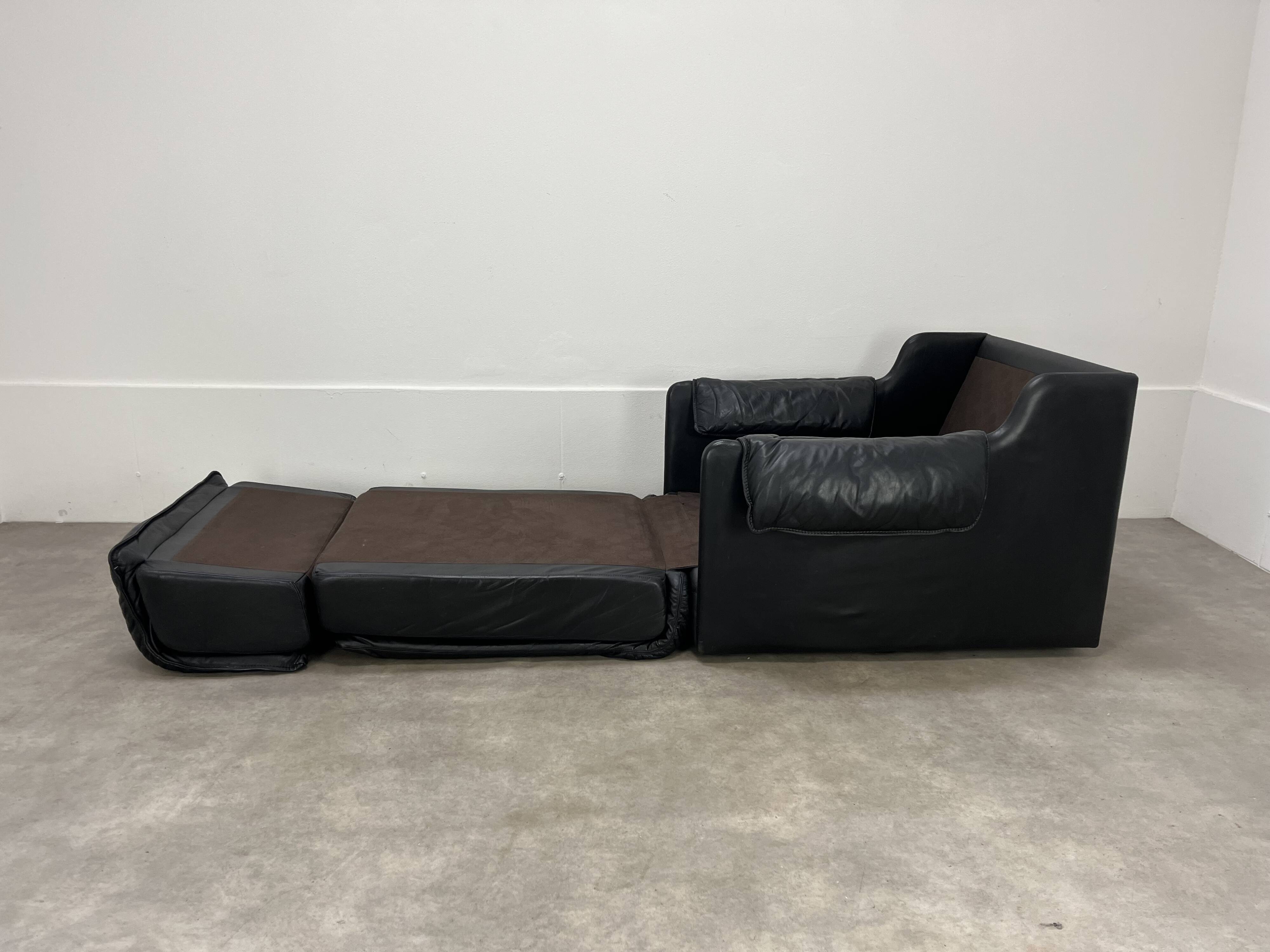Fauteuil convertible cuir de Dreipunkt, années 70