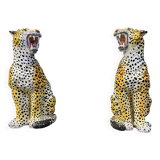 Pair of glazed terracotta leopard figures, Italian, 1960s.