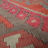 Handwoven vintage kilim rug grey pink wool carpet area rug- 147x342cm