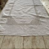 Antique tablecloth, English embroidery and "CD" monogram - 120x75 cm - Linen